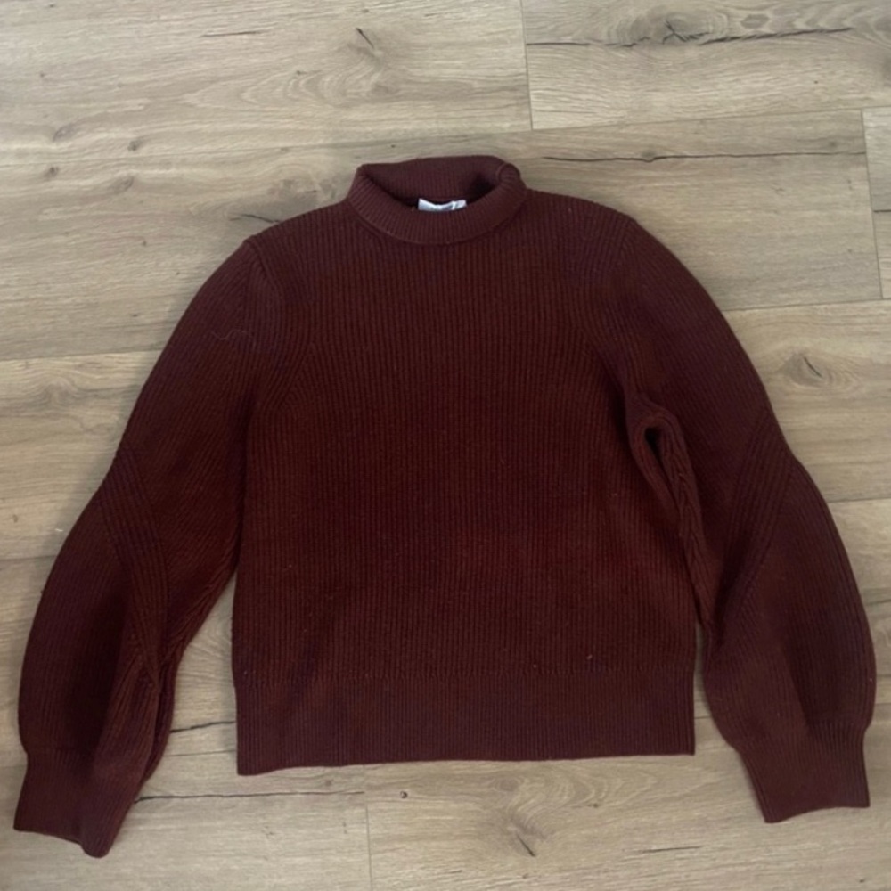 COPY - & other stories brown high neck ribbed knit long sleeve pullover sweater